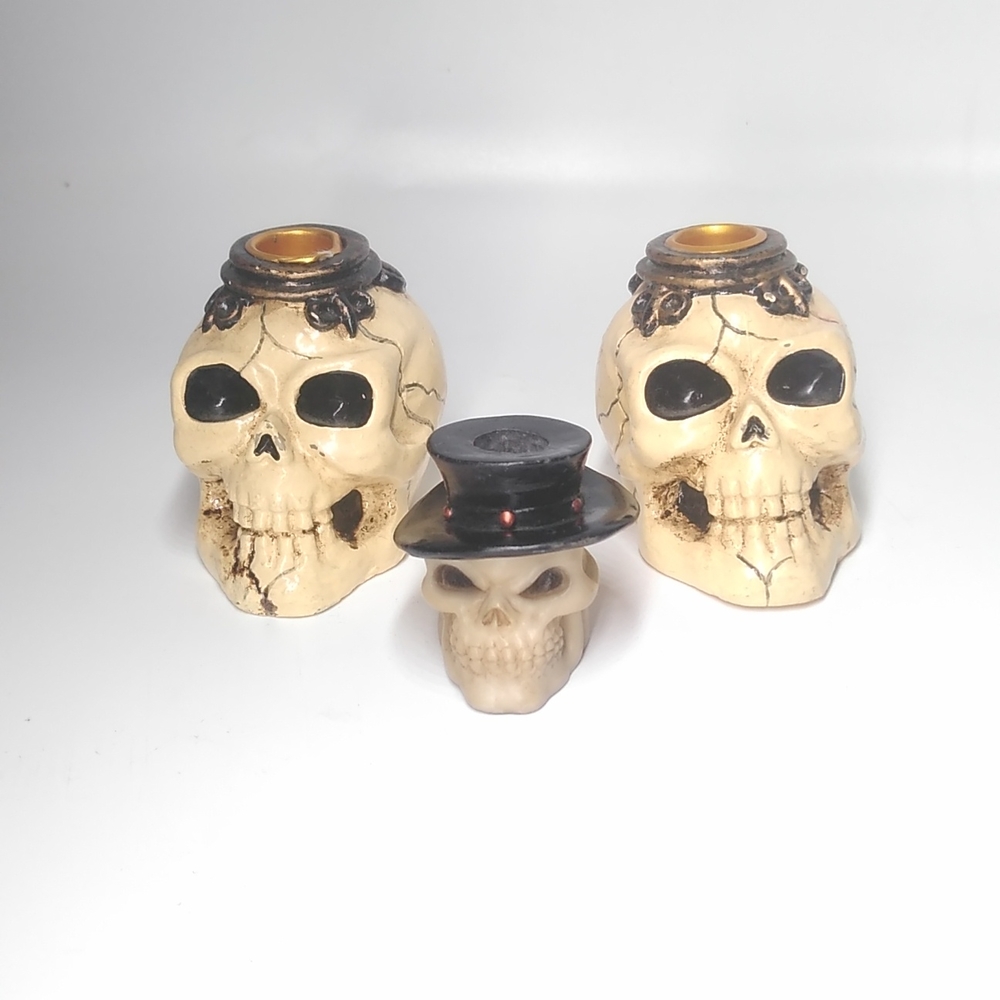 Vintage SKULLS  2 X Mini Candle Holders & 1 X Hand Rolled Cigarette Stuffer